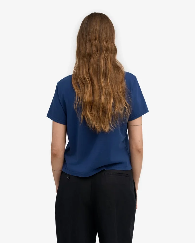 Camiseta corta holgada de algodón orgánico - Azul marino