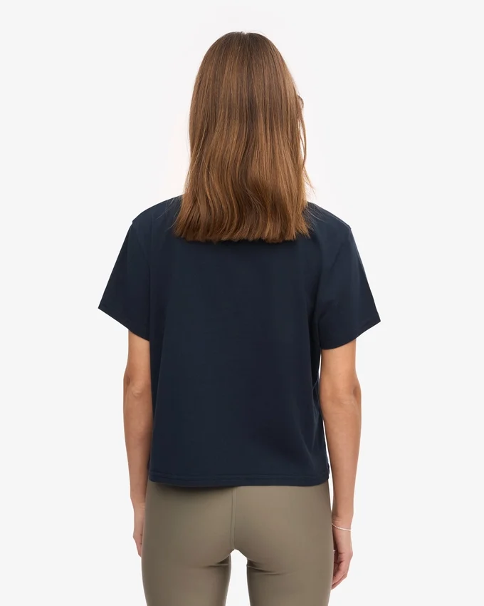 Camiseta corta holgada de algodón orgánico - Azul marino