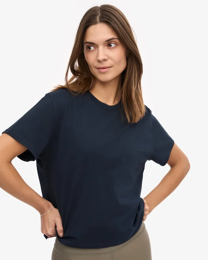 Camiseta corta holgada de algodón orgánico - Azul marino