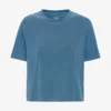Camiseta corta holgada de algodón orgánico - Azul índigo descolorido