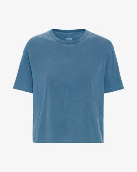 Camiseta corta holgada de algodón orgánico - Azul índigo descolorido