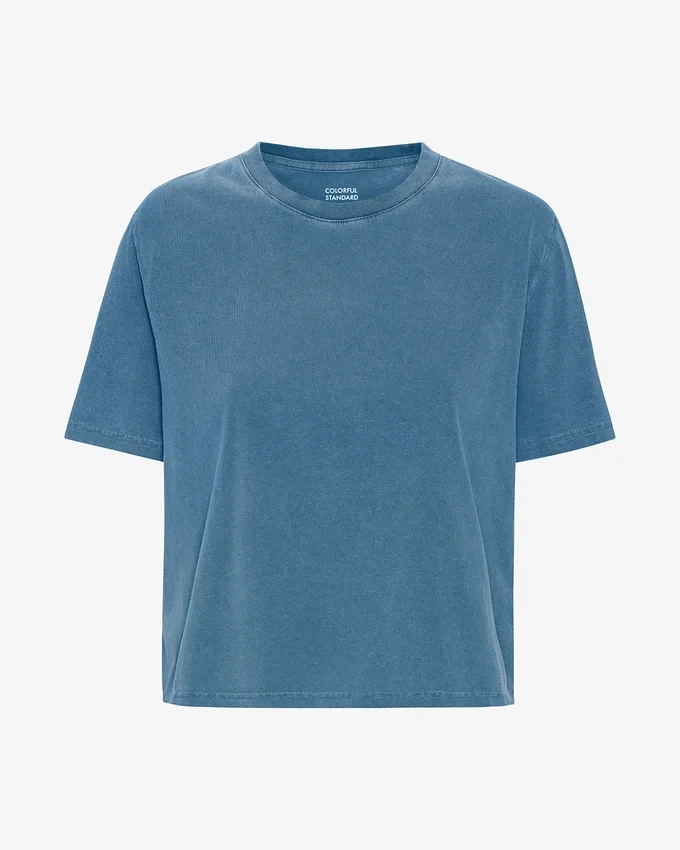 Camiseta corta holgada de algodón orgánico - Azul índigo descolorido
