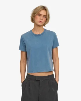 Camiseta corta holgada de algodón orgánico – Azul índigo descolorido