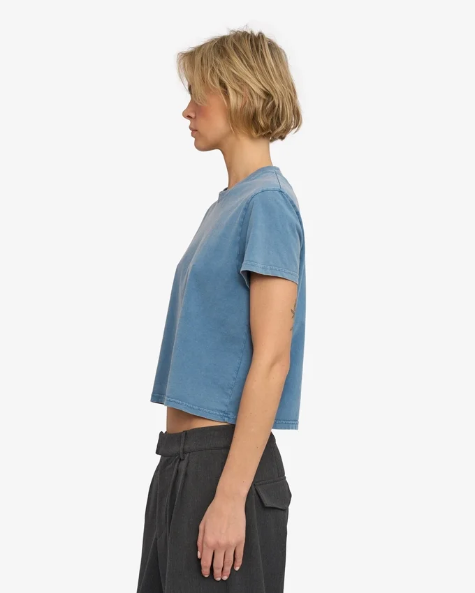 Camiseta corta holgada de algodón orgánico - Azul índigo descolorido