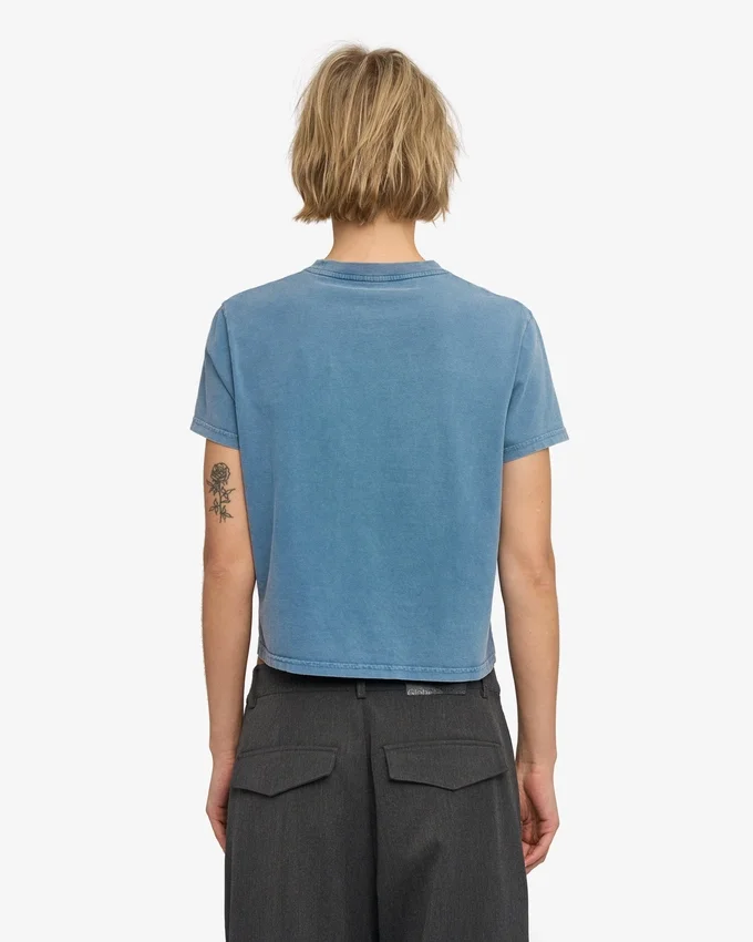 Camiseta corta holgada de algodón orgánico - Azul índigo descolorido