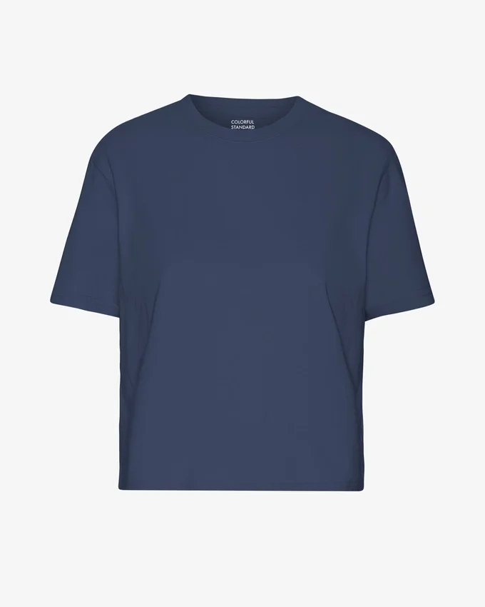 Camiseta corta holgada de algodón orgánico - Azul petróleo