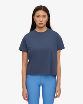 Camiseta corta holgada de algodón orgánico – Azul petróleo