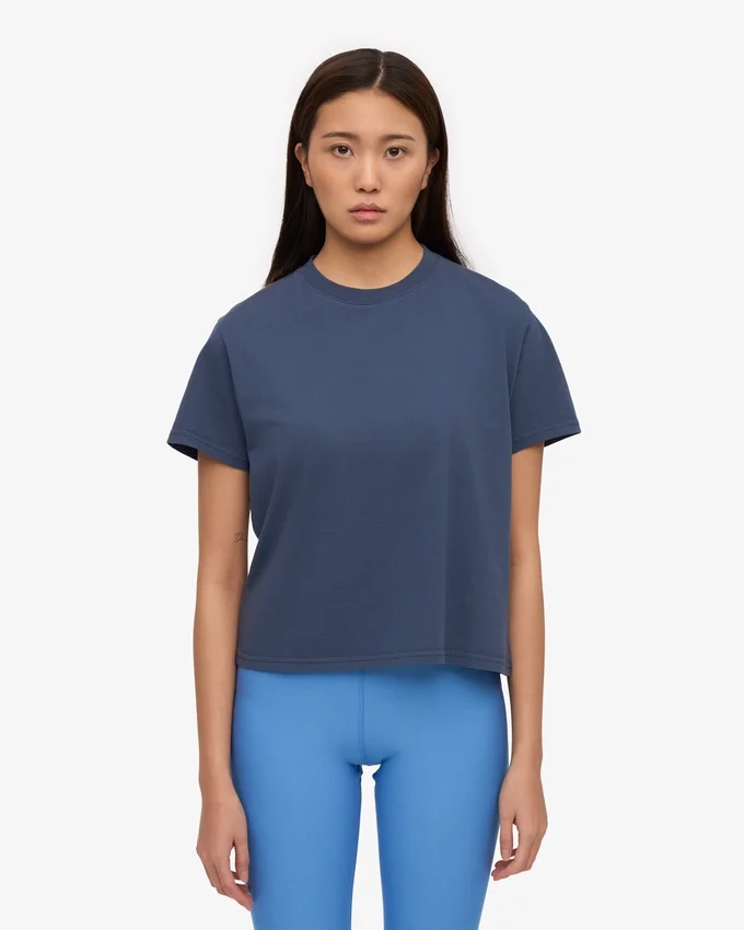 Camiseta corta holgada de algodón orgánico - Azul petróleo