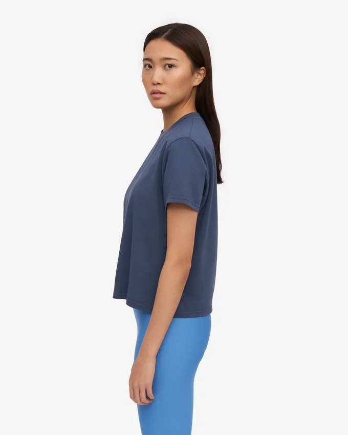 Camiseta corta holgada de algodón orgánico - Azul petróleo