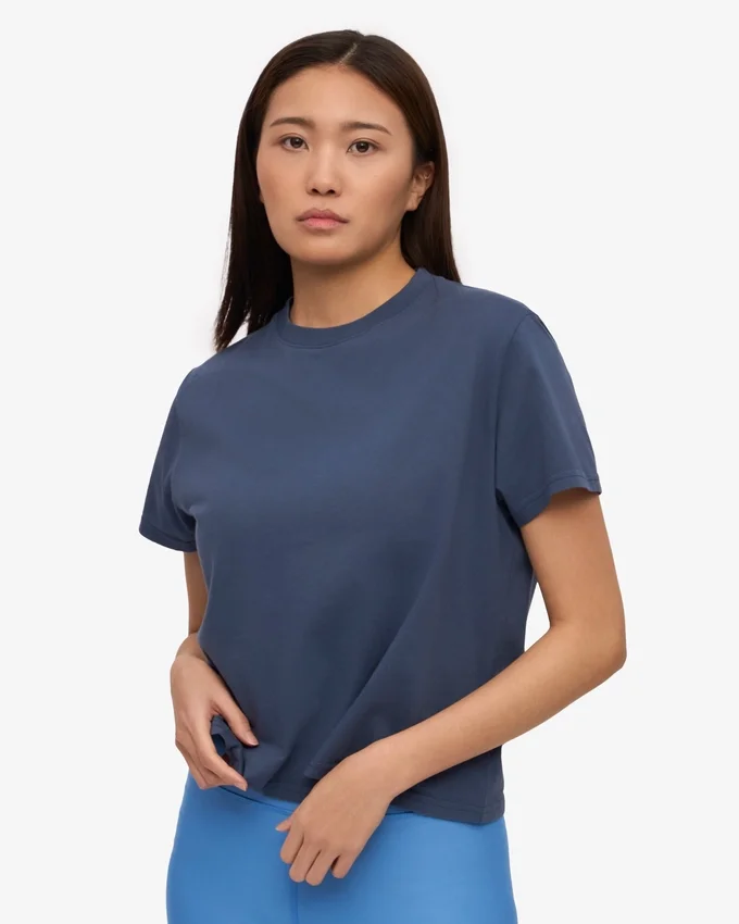Camiseta corta holgada de algodón orgánico - Azul petróleo