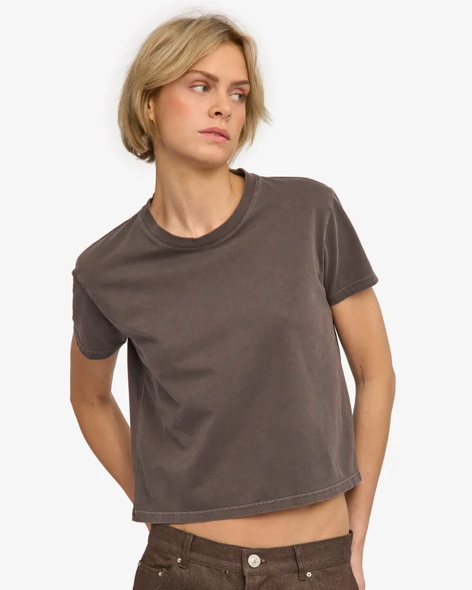 Camiseta corta holgada de algodón orgánico - Barro descolorido