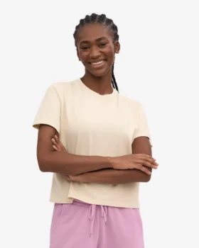 Camiseta corta holgada de algodón orgánico – Blanco marfil