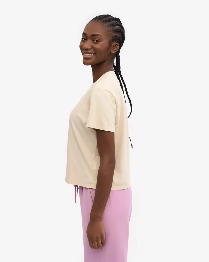 Camiseta corta holgada de algodón orgánico - Blanco marfil