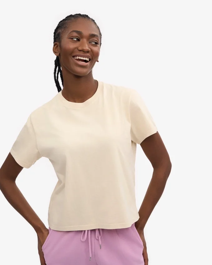 Camiseta corta holgada de algodón orgánico - Blanco marfil