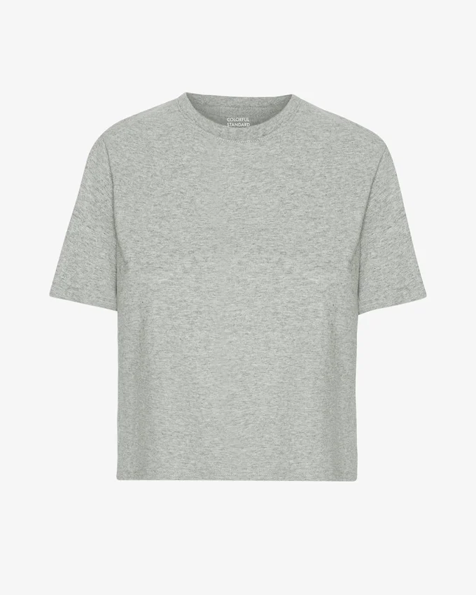 Camiseta corta holgada de algodón orgánico - Gris jaspeado