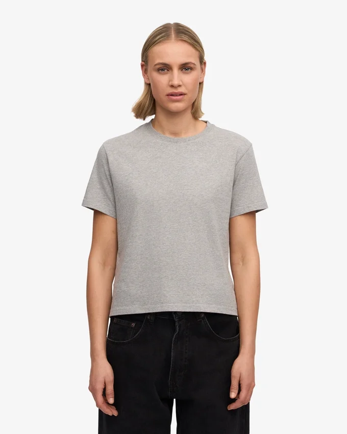 Camiseta corta holgada de algodón orgánico - Gris jaspeado