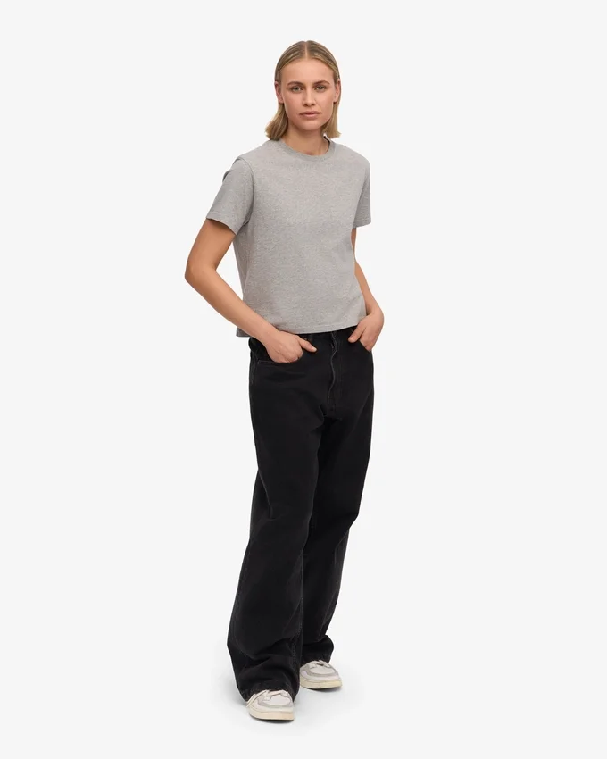Camiseta corta holgada de algodón orgánico - Gris jaspeado