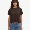 Camiseta corta holgada de algodón orgánico - Marrón café