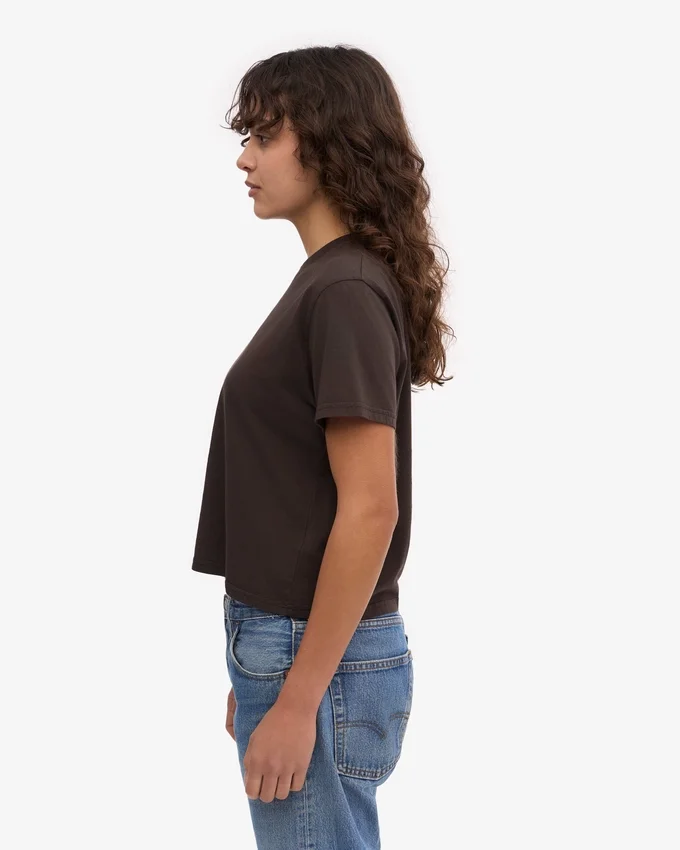 Camiseta corta holgada de algodón orgánico - Marrón café