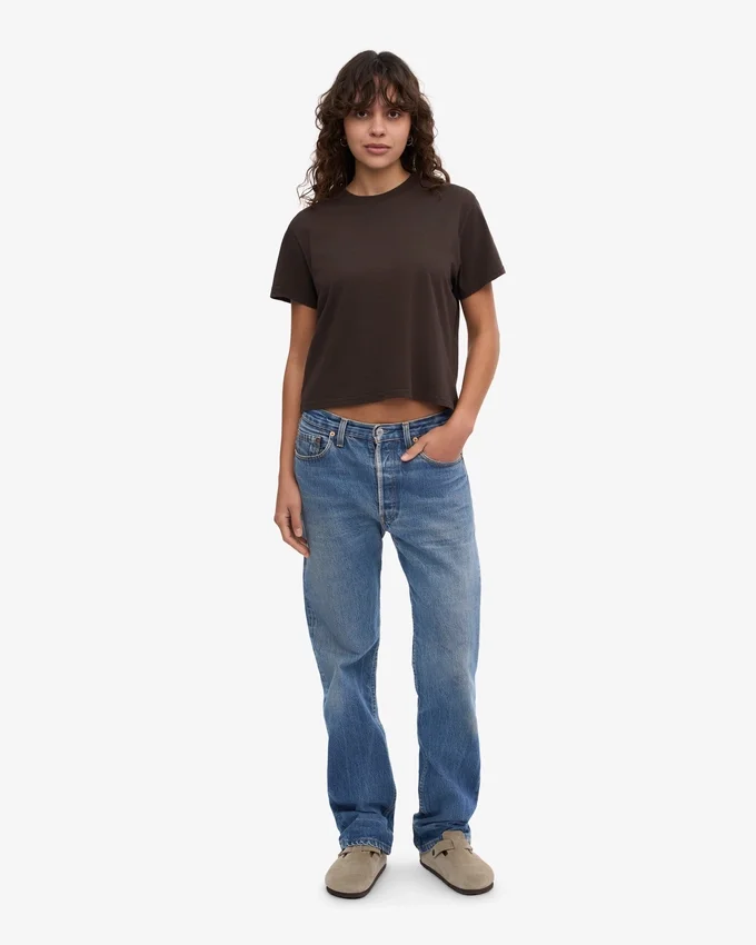 Camiseta corta holgada de algodón orgánico - Marrón café