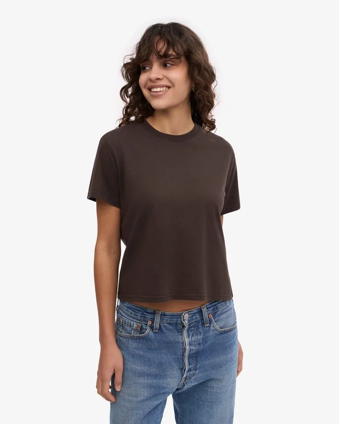 Camiseta corta holgada de algodón orgánico - Marrón café
