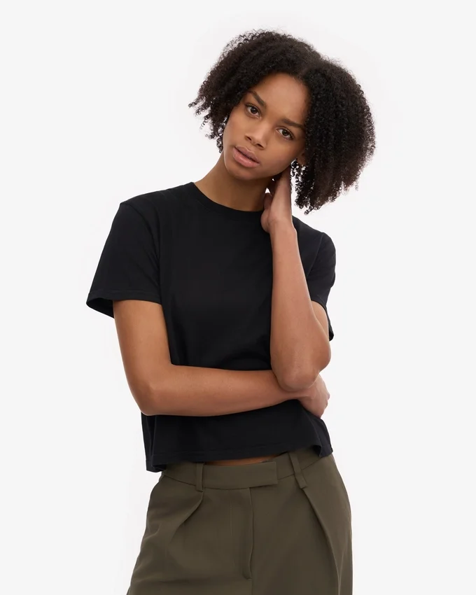 Camiseta corta holgada de algodón orgánico - Negro intenso