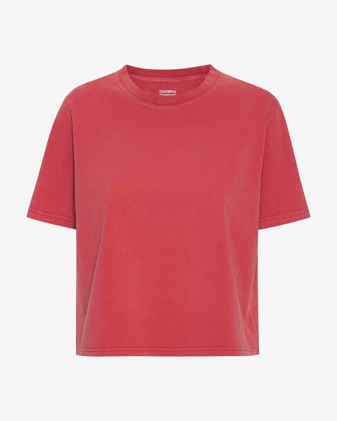 Camiseta corta holgada de algodón orgánico - Rojo descolorido