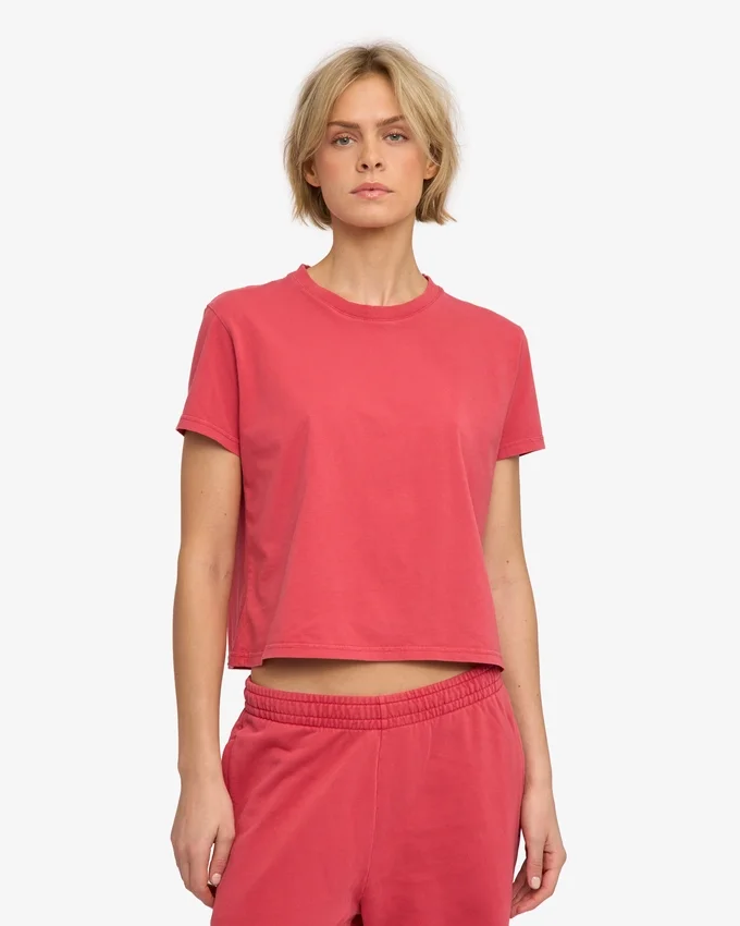Camiseta corta holgada de algodón orgánico - Rojo descolorido