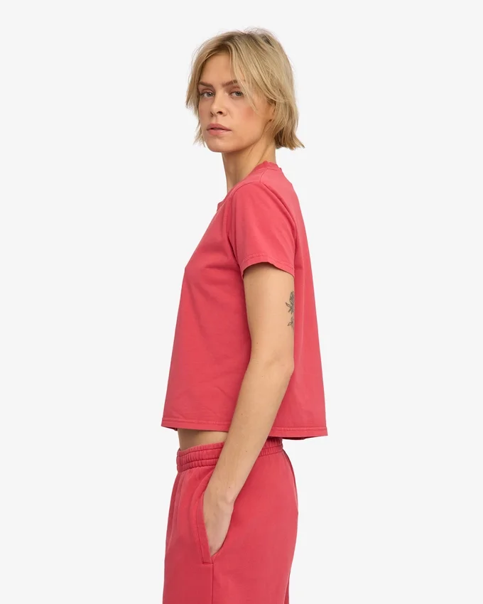 Camiseta corta holgada de algodón orgánico - Rojo descolorido