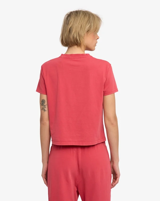 Camiseta corta holgada de algodón orgánico - Rojo descolorido