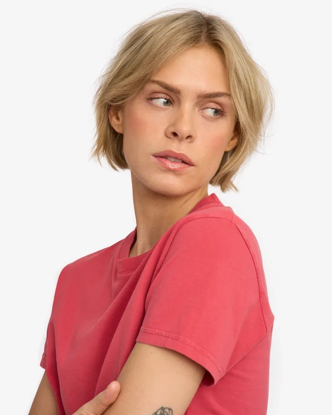 Camiseta corta holgada de algodón orgánico - Rojo descolorido