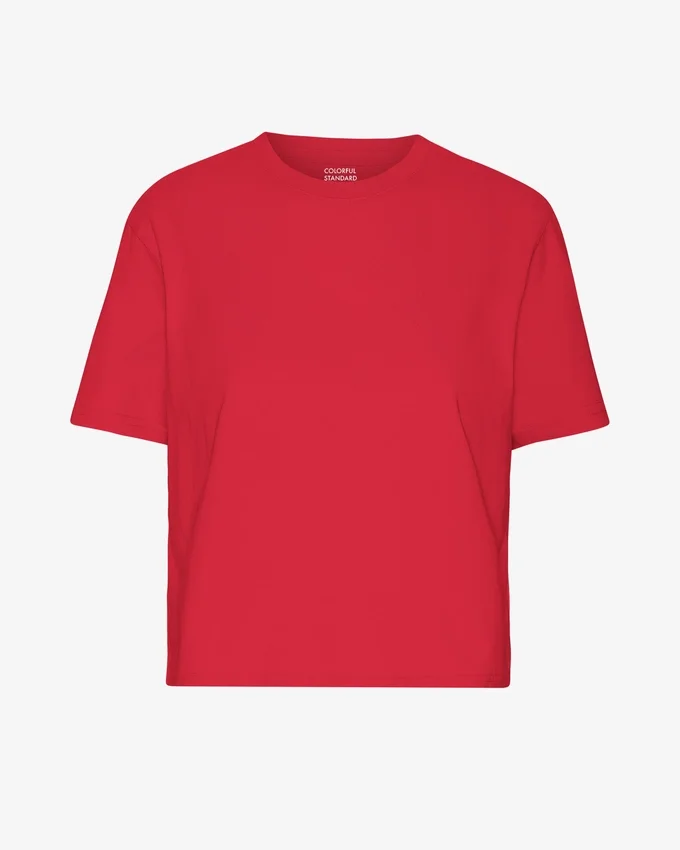 Camiseta corta holgada de algodón orgánico - Rojo escarlata