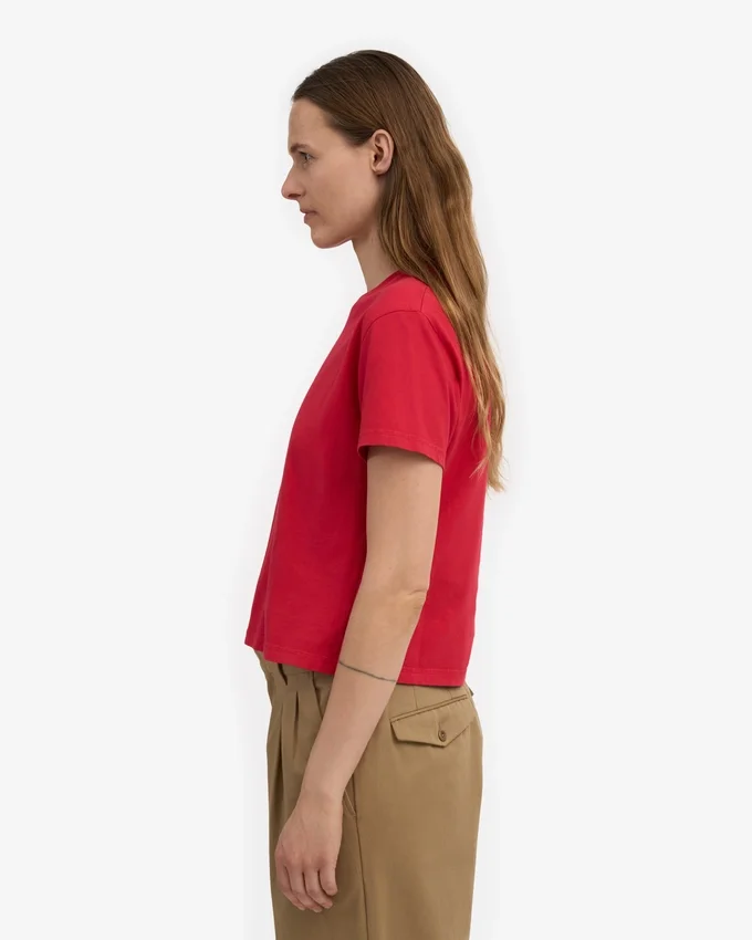 Camiseta corta holgada de algodón orgánico - Rojo escarlata