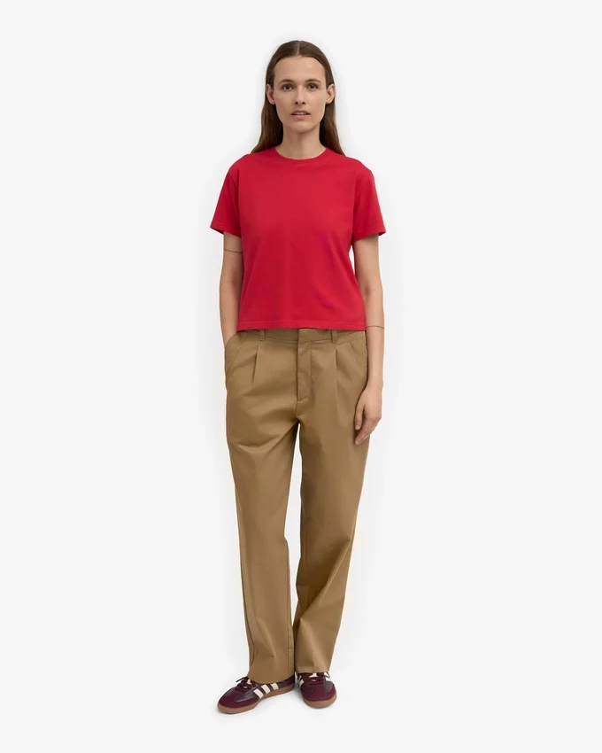 Camiseta corta holgada de algodón orgánico - Rojo escarlata