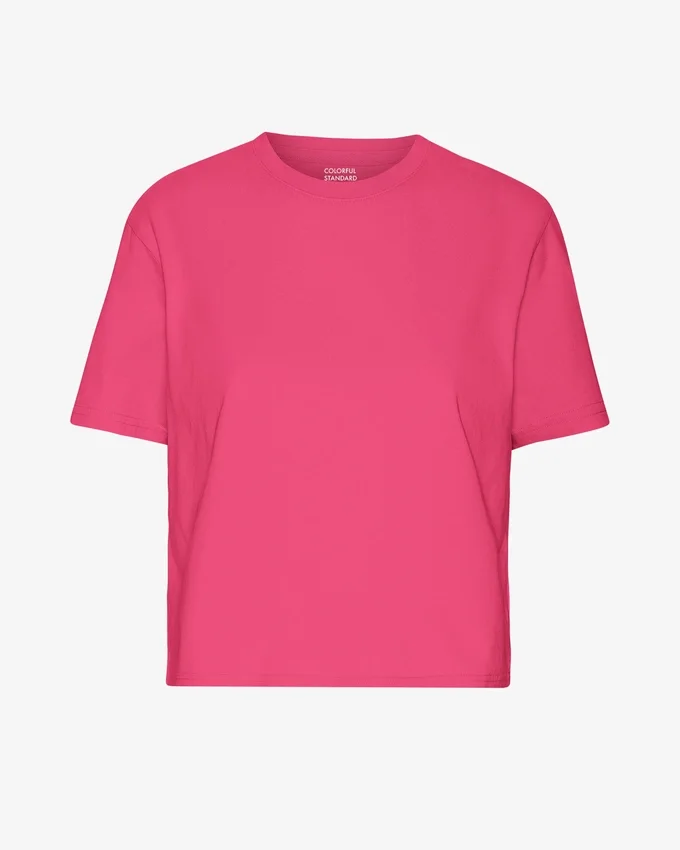 Camiseta corta holgada de algodón orgánico - Rosa chicle