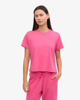 Camiseta corta holgada de algodón orgánico – Rosa chicle