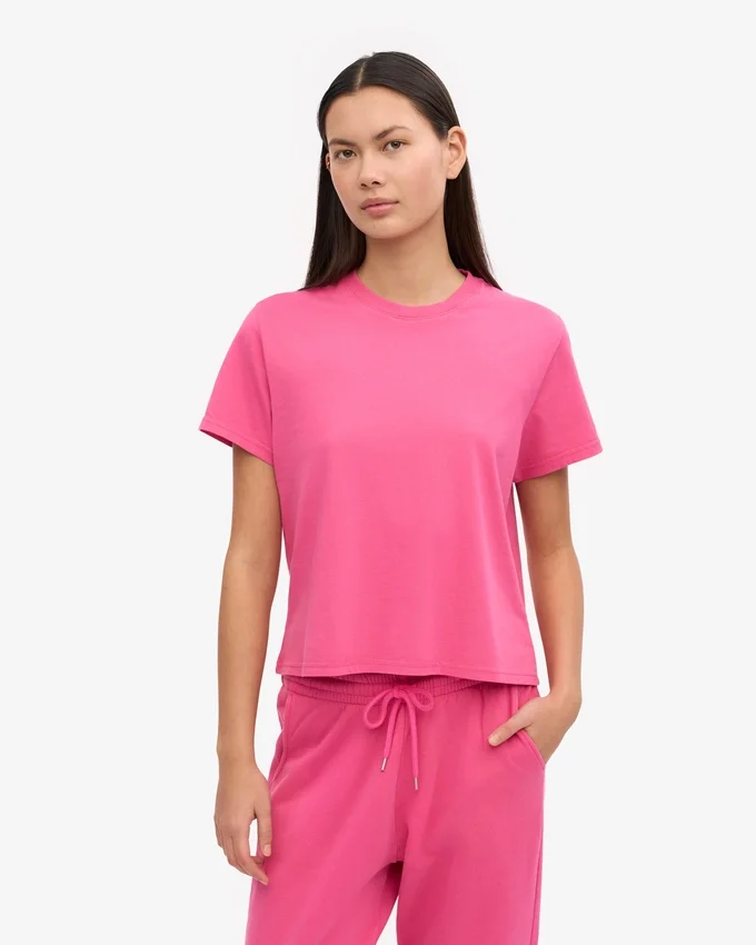 Camiseta corta holgada de algodón orgánico - Rosa chicle