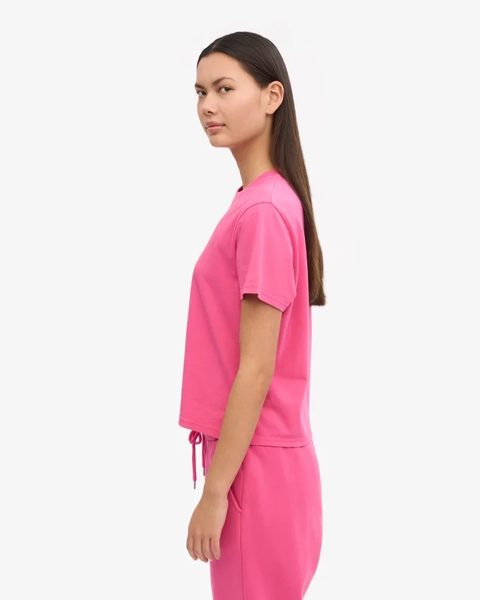 Camiseta corta holgada de algodón orgánico - Rosa chicle