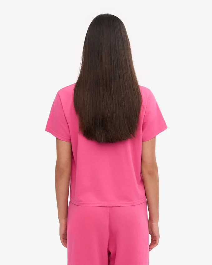 Camiseta corta holgada de algodón orgánico - Rosa chicle