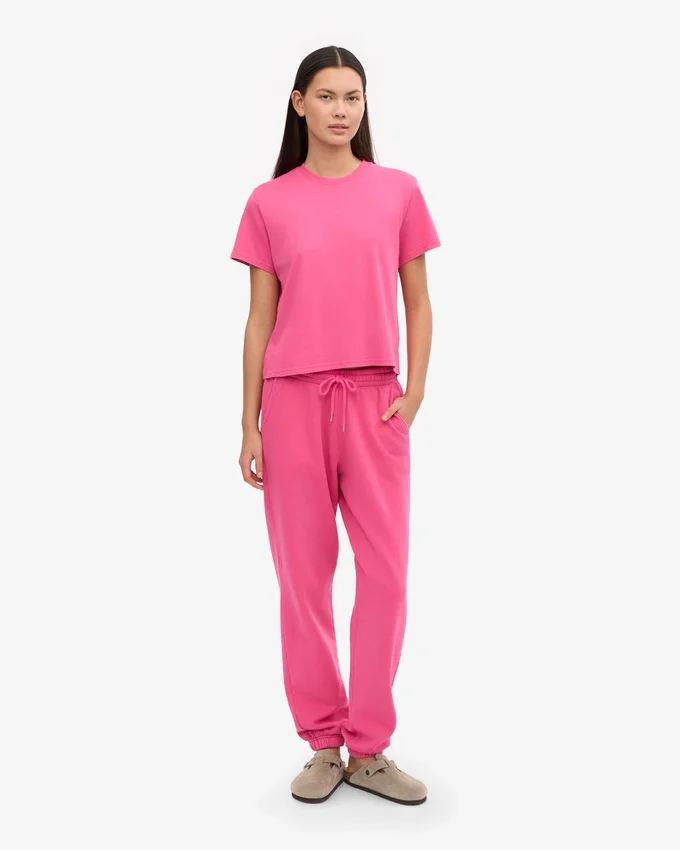 Camiseta corta holgada de algodón orgánico - Rosa chicle