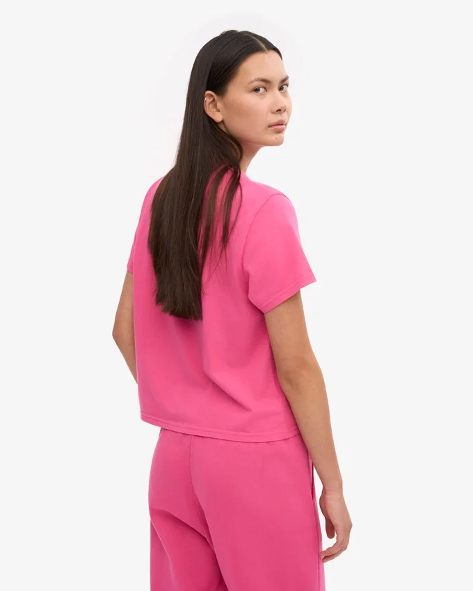 Camiseta corta holgada de algodón orgánico - Rosa chicle