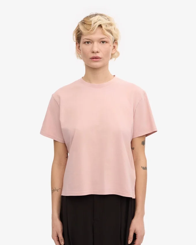 Camiseta corta holgada de algodón orgánico - Rosa descolorido
