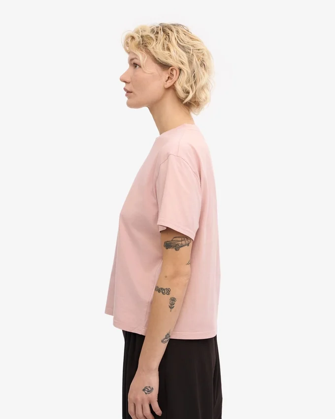 Camiseta corta holgada de algodón orgánico - Rosa descolorido
