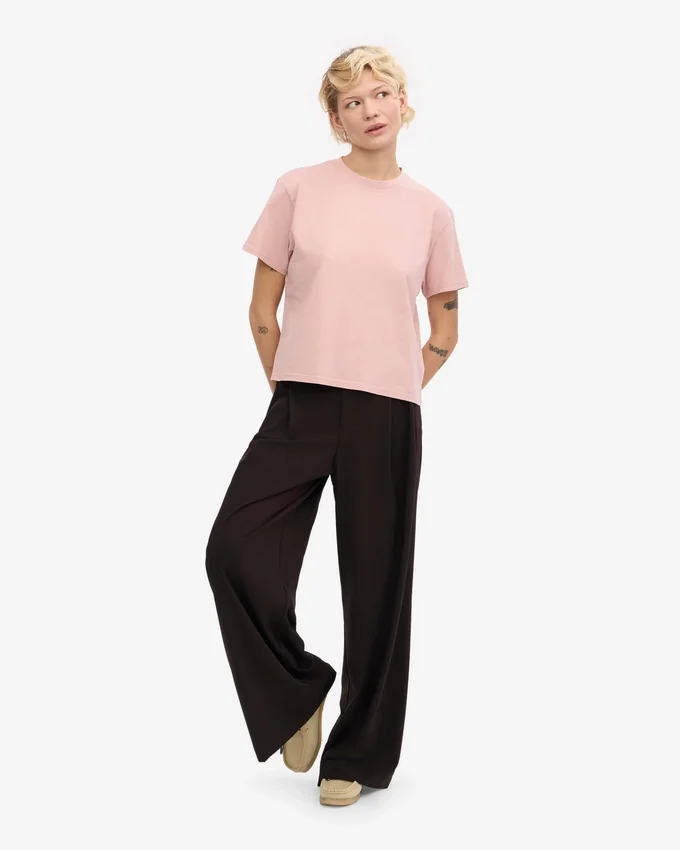 Camiseta corta holgada de algodón orgánico - Rosa descolorido