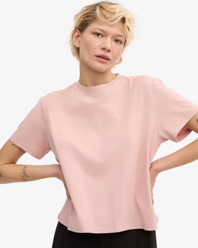 Camiseta corta holgada de algodón orgánico - Rosa descolorido