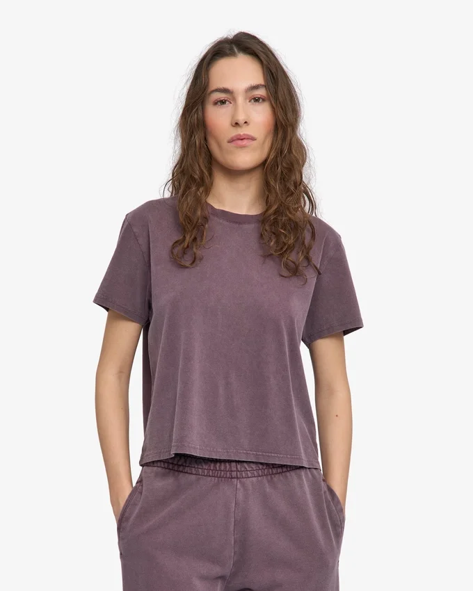 Camiseta corta holgada de algodón orgánico - Uva descolorida