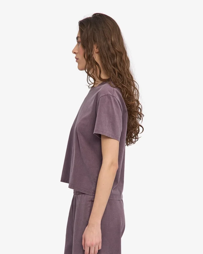Camiseta corta holgada de algodón orgánico - Uva descolorida
