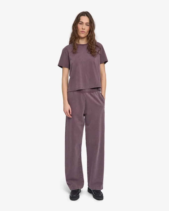 Camiseta corta holgada de algodón orgánico - Uva descolorida