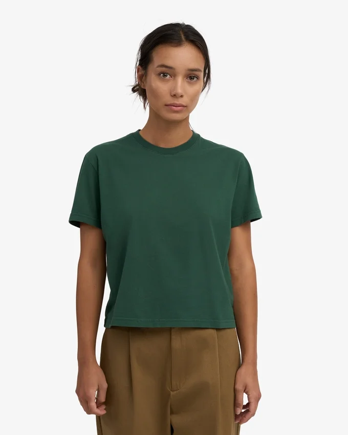 Camiseta corta holgada de algodón orgánico - Verde esmeralda