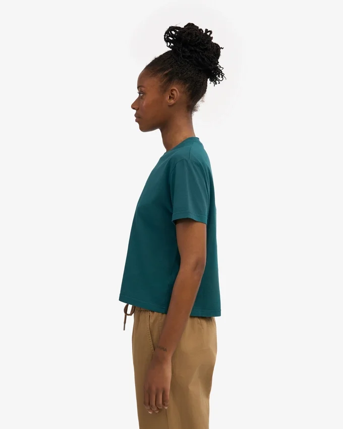 Camiseta corta holgada de algodón orgánico - Verde océano